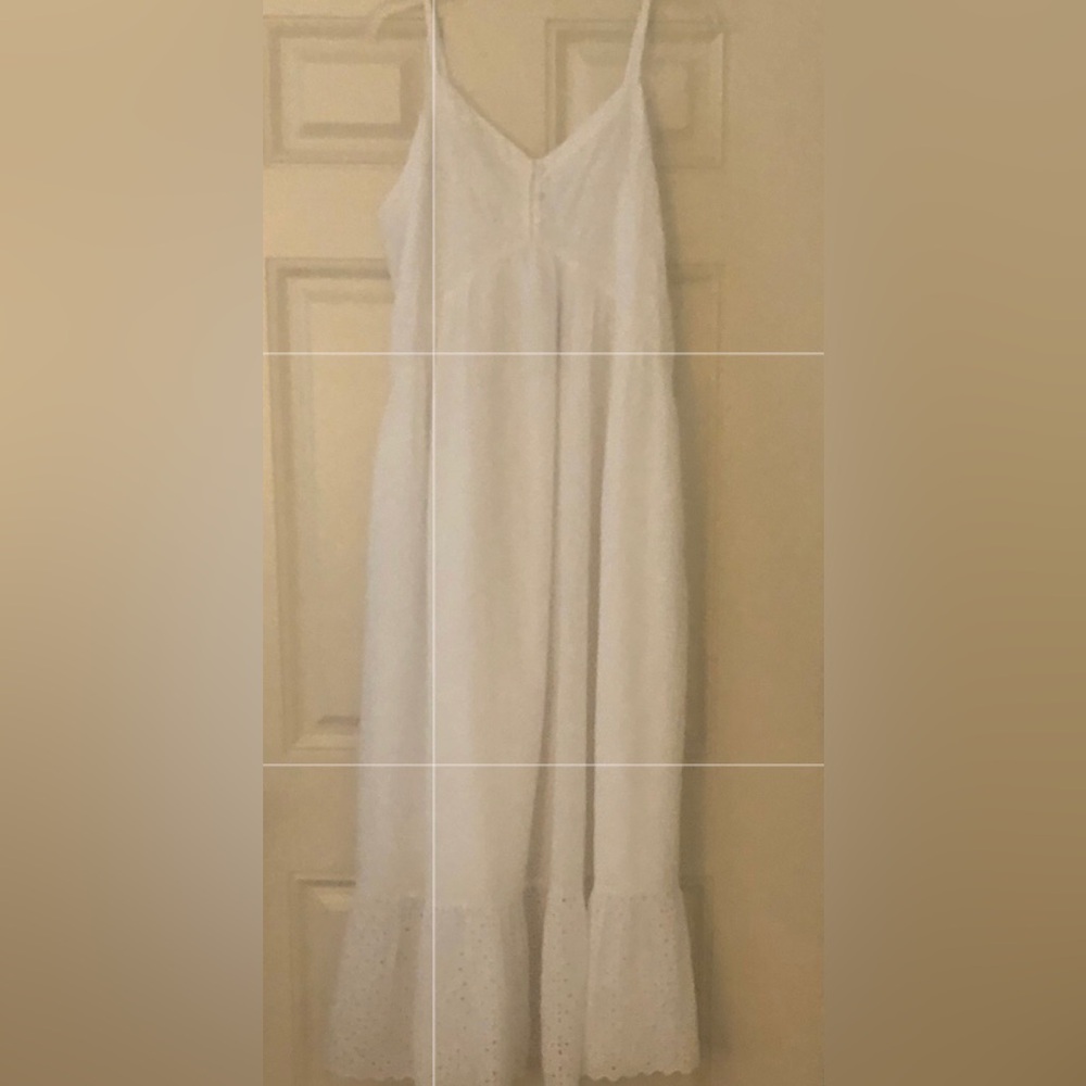 White Midi Eyelet Slip Dress with Spaghetti Straps